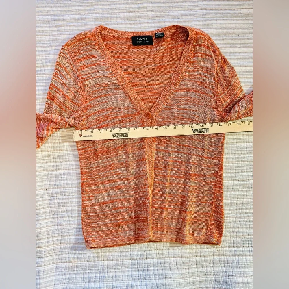 Dana Buchman Orange Cream Striped Knitted Cardigan, Size M - Picture 4 of 8